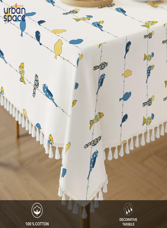 Urban Space غطاء طاولة طعام مربع من القطن بنسبة 100% من Urban Space، مفرش طاولة مطبوع مضاد للانزلاق لطاولة الطعام/الطاولة الوسطى، لطاولة يصل حجمها إلى 4.5 قدم × 4.5 قدم (مربع - 48 بوصة × 48 بوصة، طائر الطنان الأزرق) - Image 2